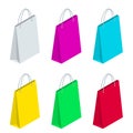 Isometric Paper Shopping Bags collection isolated on white background. Black Friday sales.