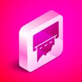Isometric Paper towel dispenser on wall icon isolated on pink background. Equipment for public toilets, hygiene care and