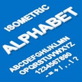 Isometric paper white alphabet on blue