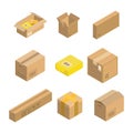 Isometric parcel icon. Set packing box vector illustration isolated on white background. Royalty Free Stock Photo