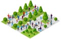 Isometric Park city walking holidaymakers joyful people