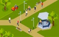 Isometric Park Lawnmower Composition