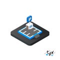 Isometric parking icon, building city infographic element, vector illustration