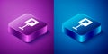 Isometric Parking icon isolated on blue and purple background. Street road sign. Square button. Vector Illustration Royalty Free Stock Photo