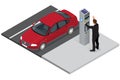 Isometric Parking meter. Parking meter did not give ticket. Parking meter error. Parking meter breaking. Flat 3d