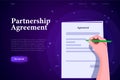 Isometric partnership agreement landing page concept, modern stylish contract list with sign and blank text Royalty Free Stock Photo