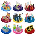 Isometric Party Concept. Night Club Dancing, Disco DJ, Corporate Celebration