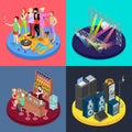 Isometric Party Concept. Night Club Scene, Bar, Corporate Celebration Royalty Free Stock Photo