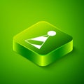 Isometric Party hat icon isolated on green background. Birthday hat. Green square button. Vector