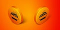 Isometric Pasta spaghetti icon isolated on orange background. Italian restaurant. Orange circle button. Vector