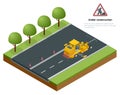 Isometric Pavement Asphalt Road Marking Paint and Striping with Thermoplastic Spray Applicator Machine during highway Royalty Free Stock Photo
