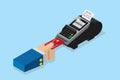 Isometric payment by credit card with pos terminal, EDC technology