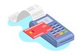 Isometric payment terminal. Payment Approved, Money transfer. Online payments, business finance pay, money transaction.