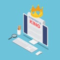 Isometric pc monitor with content is king word on paper and crown Royalty Free Stock Photo