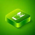 Isometric Pencil case stationery icon isolated on green background. Pencil, pen, ruler in a glass for office. Green