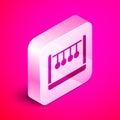 Isometric Pendulum icon isolated on pink background. Newtons cradle. Silver square button. Vector