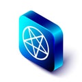 Isometric Pentagram in a circle icon isolated on white background. Magic occult star symbol. Blue square button. Vector