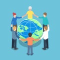 Isometric people around the world holding hands Royalty Free Stock Photo