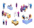 Isometric people in business office vector illustration set, cartoon 3d businessman and businesswoman work icons Royalty Free Stock Photo