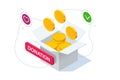 Isometric people characters donate money for charity online. Donating money can significantly impact humanitarian causes