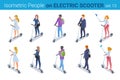 Isometric People on Electric Kick Scooter flat vector collection