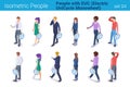 Isometric People with Electric Unicycle Monowheel flat vector collection. Men and Women walk with EUC