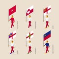 Isometric people with flags: Greenland, Liechtenstein, Herm, Sark, Alderney