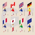 Isometric people with flags of Group of Seven G7