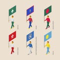 Isometric people with flags:Hong Kong, Bangladesh, Macau, Guam,