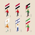 Isometric people with flags Iraq, Iran, Jordan, Syria, Cyprus, I