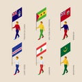 Isometric people with flags: Mauritania, Cape Verde, Lebanon, Be