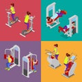 Isometric People at the Gym. Sportsmen Workout. Sports Equipment. Fitness Exercises