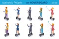 Isometric People on Hoverboard flat vector collection