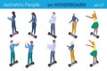 Isometric People on Hoverboard flat vector collection Royalty Free Stock Photo