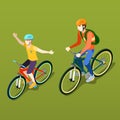 Isometric People. Isometric Bicycle. Father and Son Cyclist
