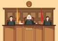 Isometric people judicial system set with Three judges sitting