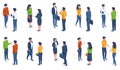 Isometric people. Male and female adult 3d isometric characters in casual clothes and different poses vector