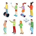 Isometric People with Modern Devices Segway, Drone, Gyroscooter and Virtual Reality Glasses