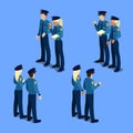 Isometric People. Policeman and Policewoman at Work