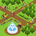 Isometric People In Public Park Template Royalty Free Stock Photo