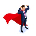 Isometric people Super worker, businessman, manager, superhero. Vector illustration isolated on white background. Royalty Free Stock Photo