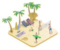 Isometric People On Tropical Beach Concept