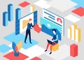 Isometric people upload creative content concept background