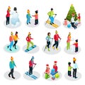 Isometric People On Winter Holidays Set