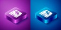 Isometric Percent discount and laptop icon isolated on blue and purple background. Sale percentage - price label, tag