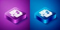 Isometric Percent discount and monitor icon isolated on blue and purple background. Sale percentage - price label, tag