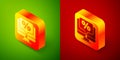 Isometric Percent discount and monitor icon isolated on green and red background. Sale percentage - price label, tag Royalty Free Stock Photo