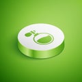 Isometric Perfume icon isolated on green background. White circle button. Vector