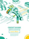 Isometric Personal Credit Score or Rating Concept. Credit Score Calculated in Computer`s Cloud Royalty Free Stock Photo