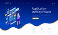 Isometric Personal Data Information App, Identity Private Concept. Digital data Secure Banner. Biometrics technology